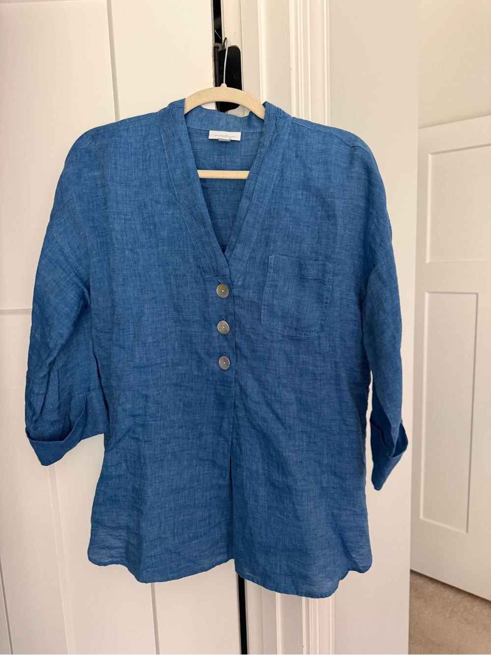 J. Jill pure blue linen v neck button blouse